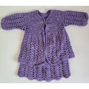 Handmade Crochet Baby Cardigan & Skirt Set Purple Size 18 months - 2T